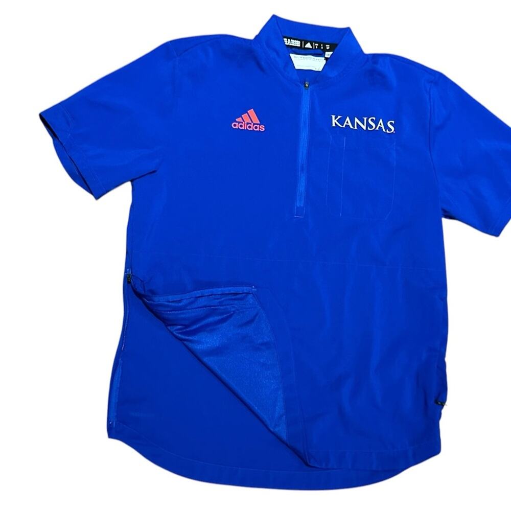 Adidas Royal Blue Kansas Adult Small Polyester Short Sleeve Windshirt Zip Neck